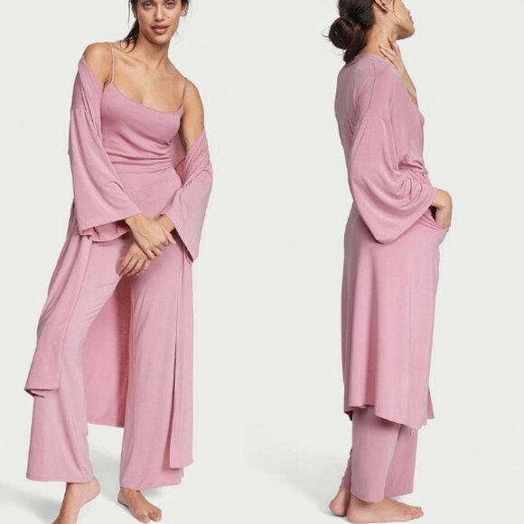 New! Victoria’s Secret Modal Robe and Pajama Bottom Set Mauve Pink 47491 - Picture 1 of 16